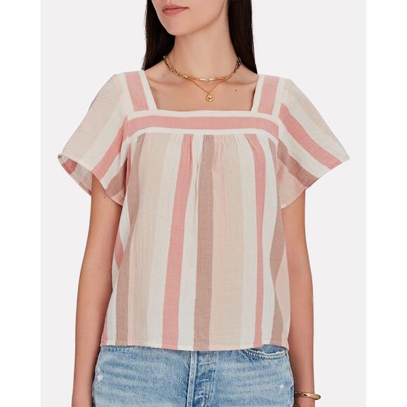 Rails Womens Blue Striped Ruffled Square Neck Blouse Small - Picture 1 of 10